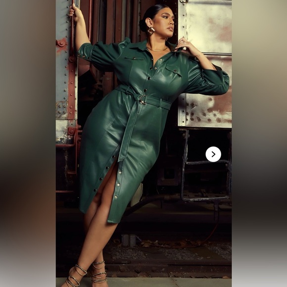 Fashion Nova Dresses & Skirts - Chic Green Faux Leather Dress FN All For Looks Faux Leather Midi Dress